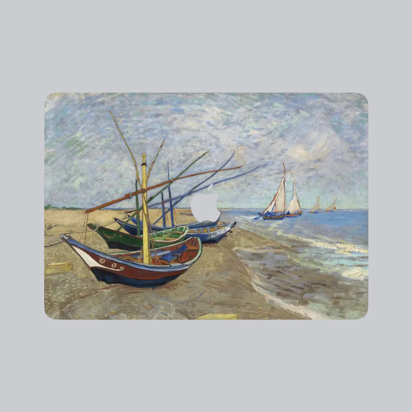 Van Gogh Fishing Boats on the Beach MacBook skin with colourful seaside artwork and soft ocean tones