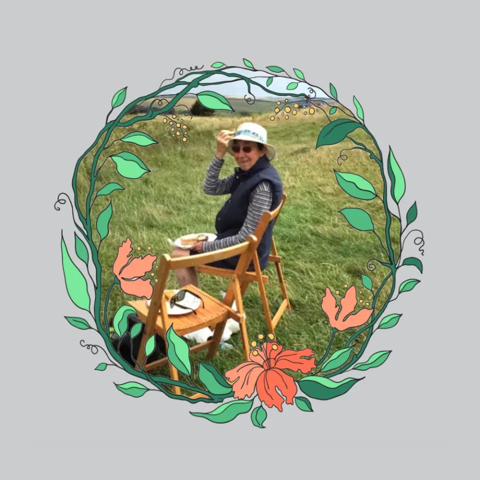 Custom floral wreath sticker with uploaded photo for personalised gifts, memory keepsakes and decorative labels