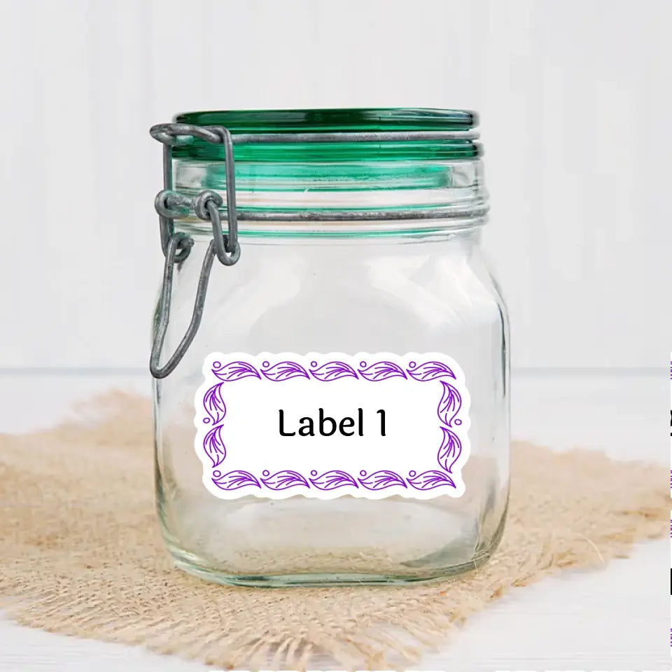 Glass storage jar with personalised decorative label sticker for pantry organisation, kitchen storage or gifts