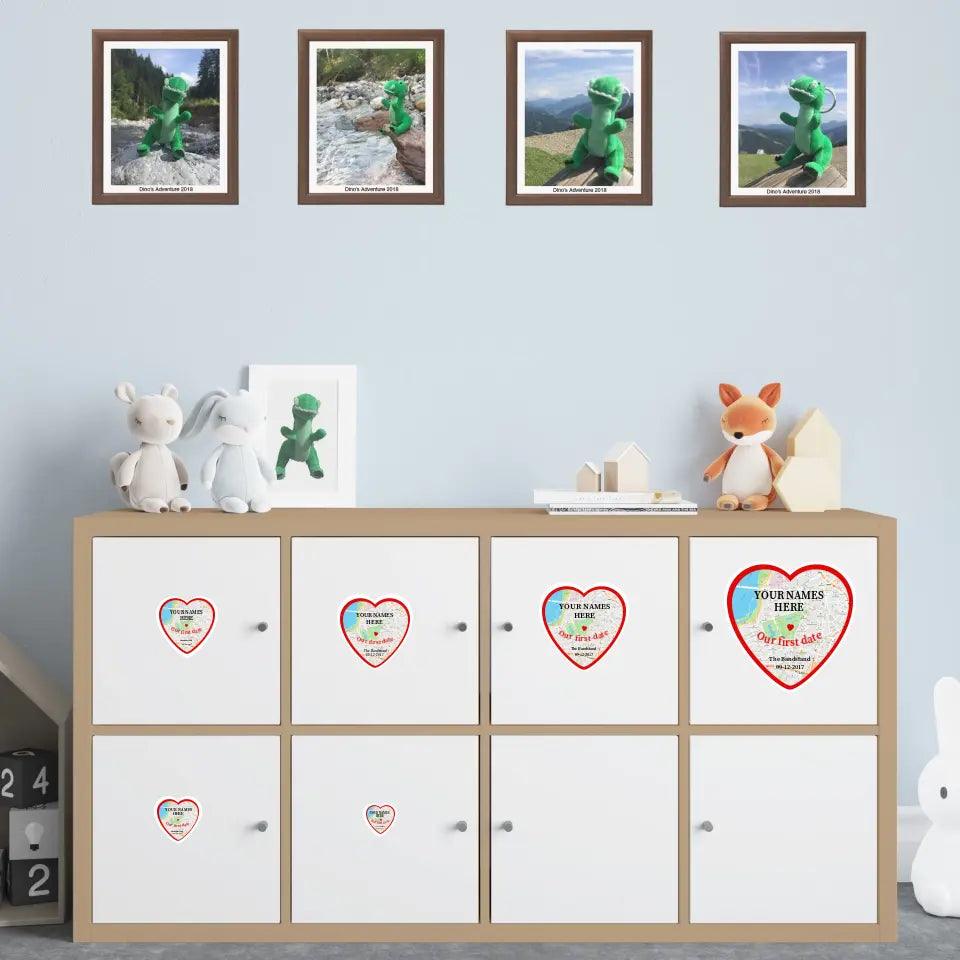 "first..." Heart Shaped Map Sticker - Personalise