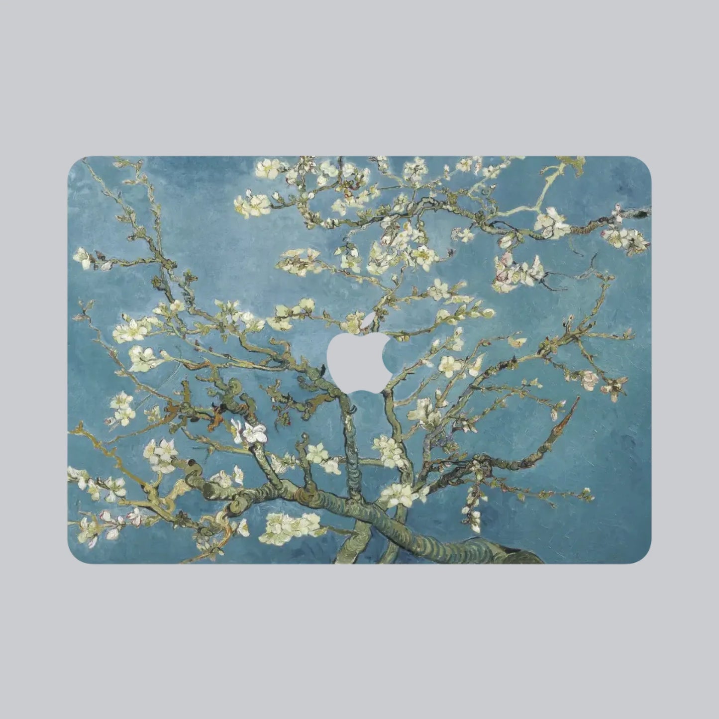 Van Gogh Almond Blossom MacBook Laptop Skin in blue with white floral artwork compatible with Apple MacBook models