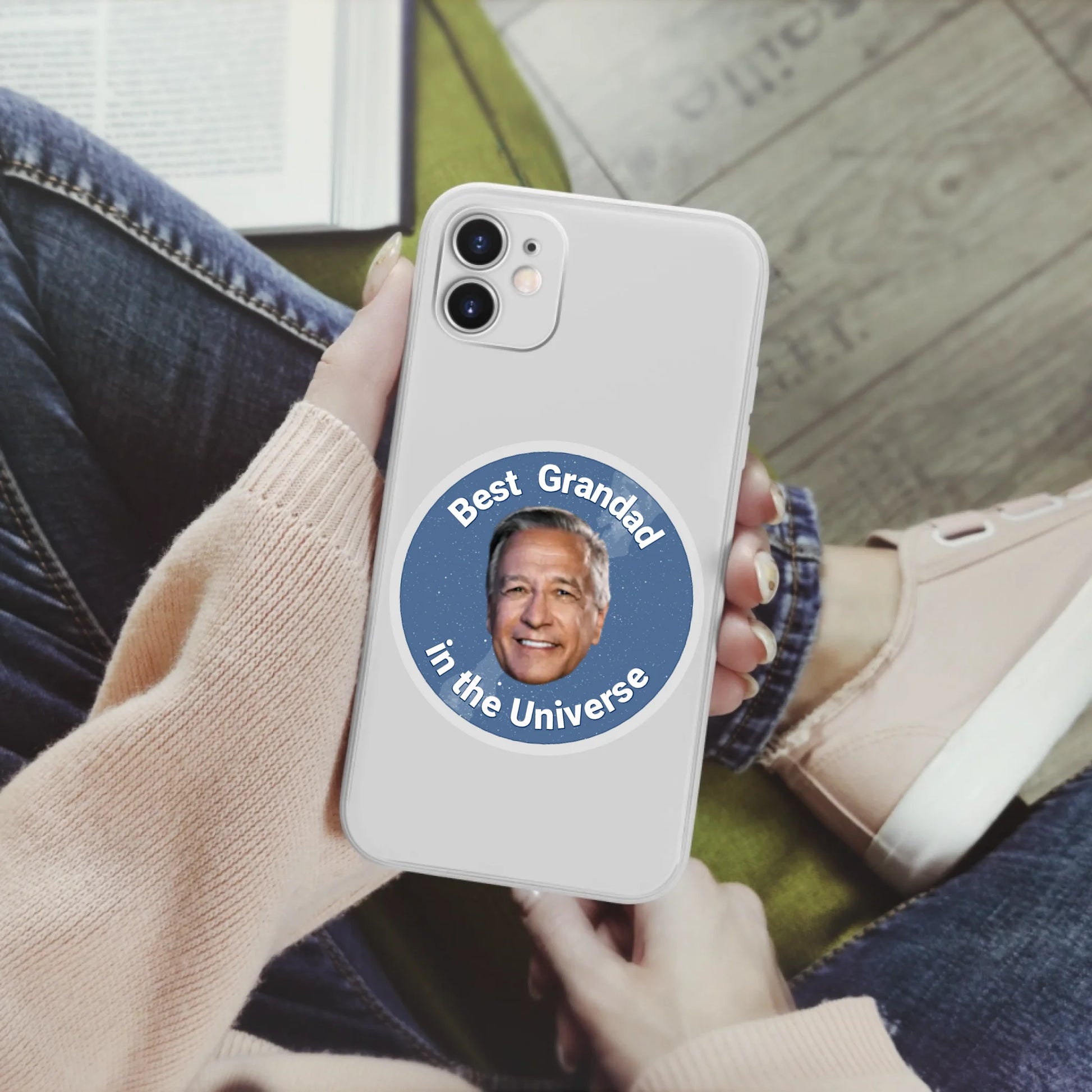 Custom “Best in the Universe” photo sticker on phone, personalised gift for family, friends or teachers