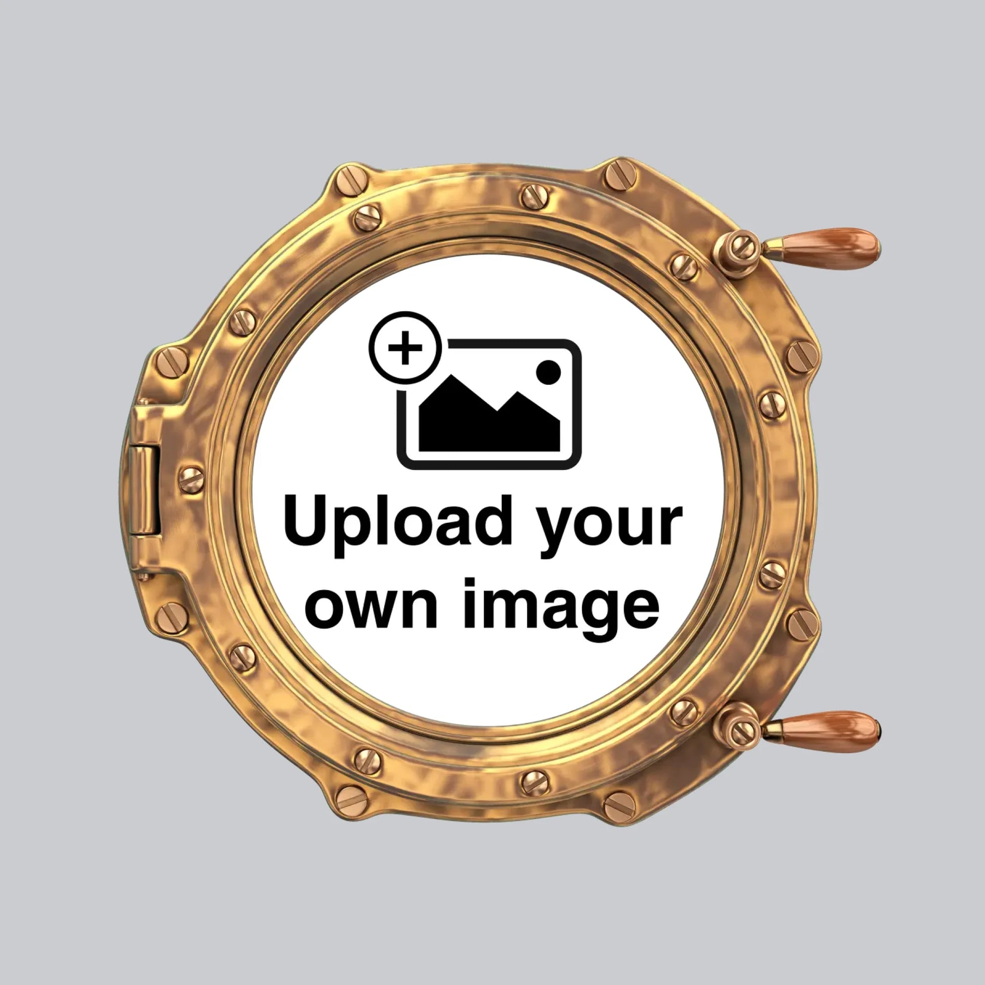 Porthole wall sticker template with upload your own image design inside realistic nautical ship window frame