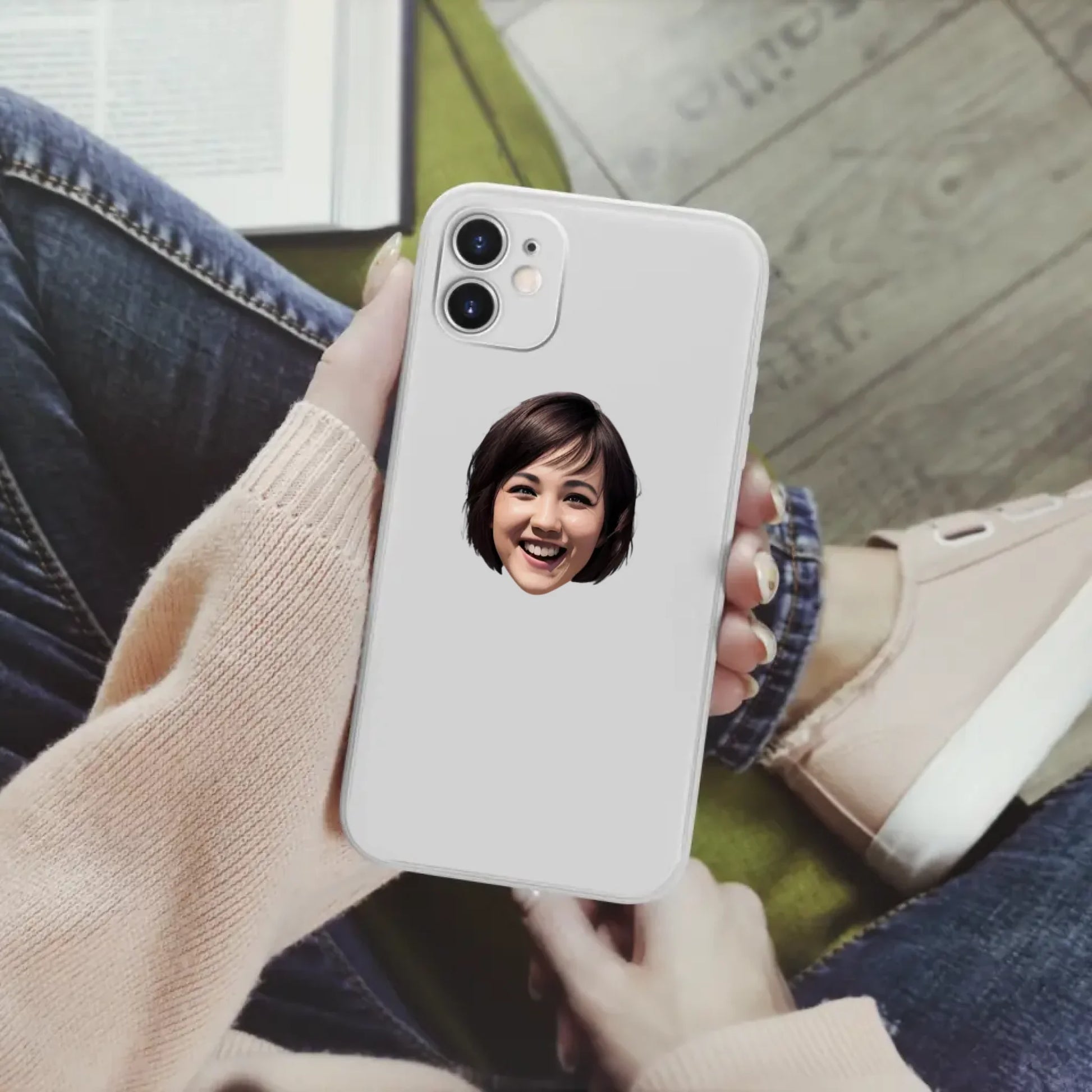 Custom face sticker with personalised mugshot photo design on a iPhone