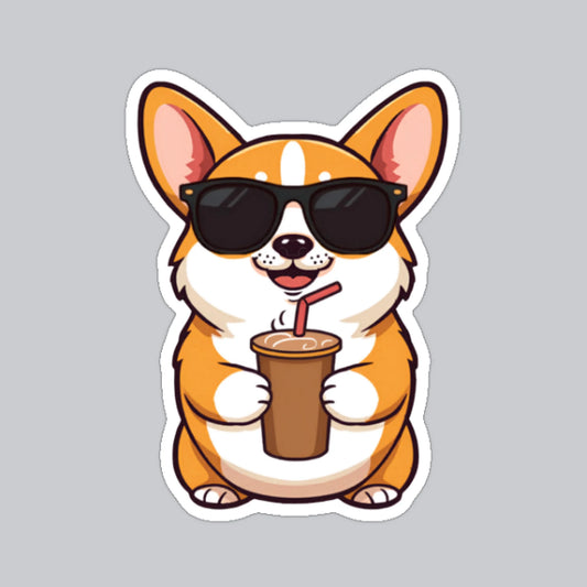 Autocollant café glacé Corgi cool