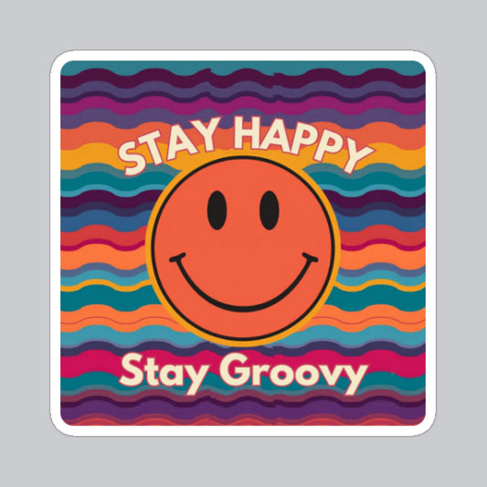 Autocollant rétro "Restez joyeux, restez groovy"