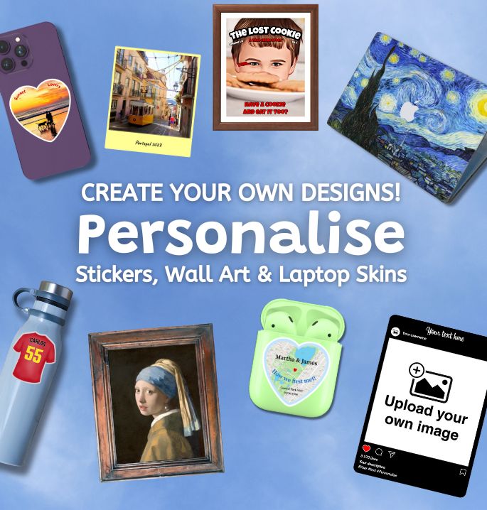 Personalise - assortment of stickers, skins and wall art stickers